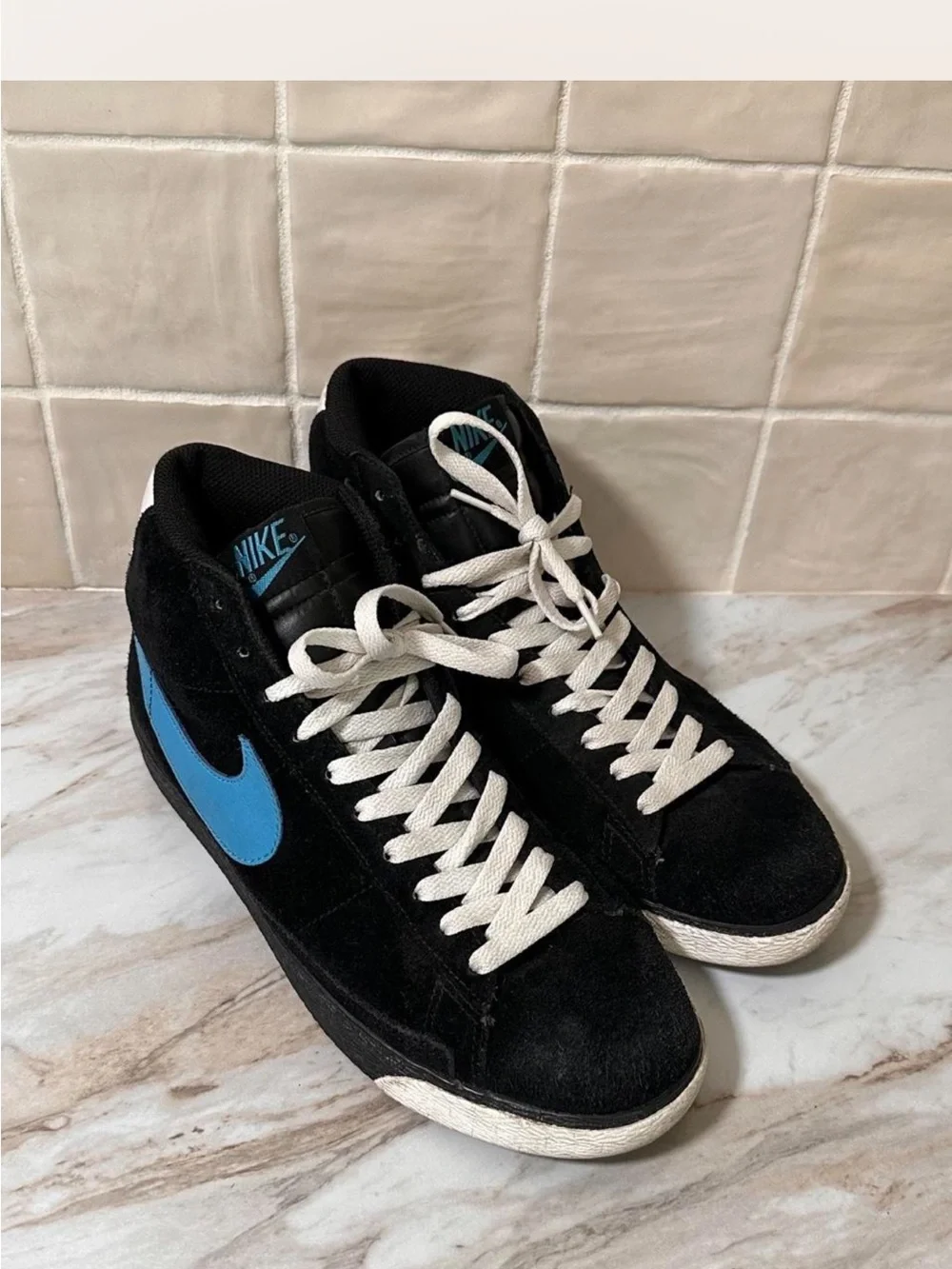 Nike Blazer High Black Vivid Blue Suede Sneakers 316664-041